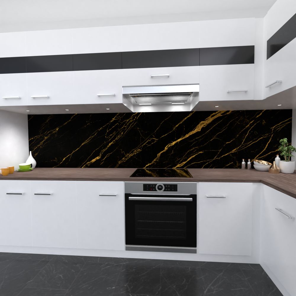Küchenrückwand Marmor schwarz2 breit gerade