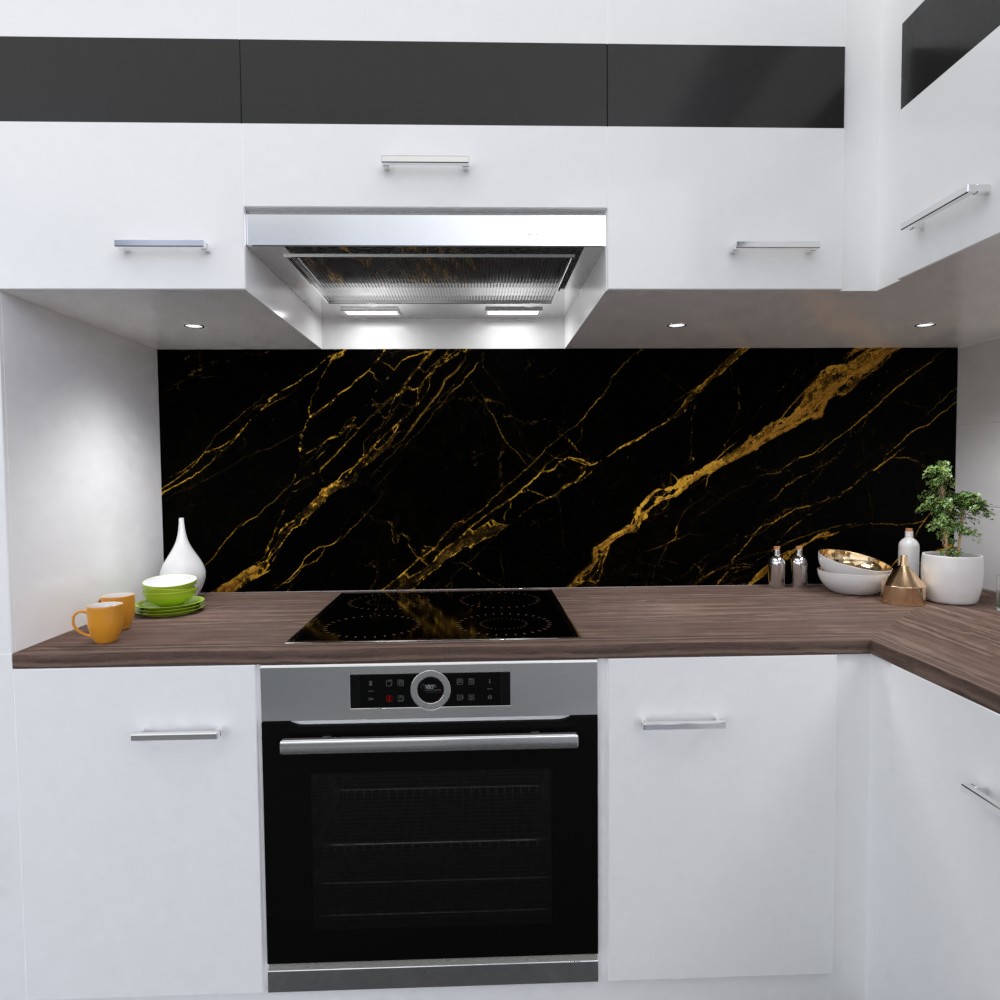 Küchenrückwand Marmor schwarz2 schmal gerade