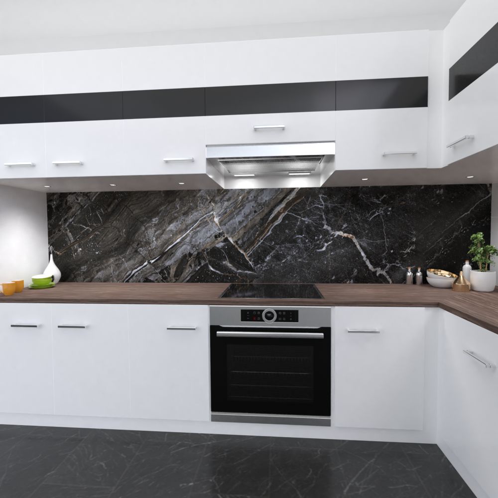 Küchenrückwand Marmor schwarz breit gerade