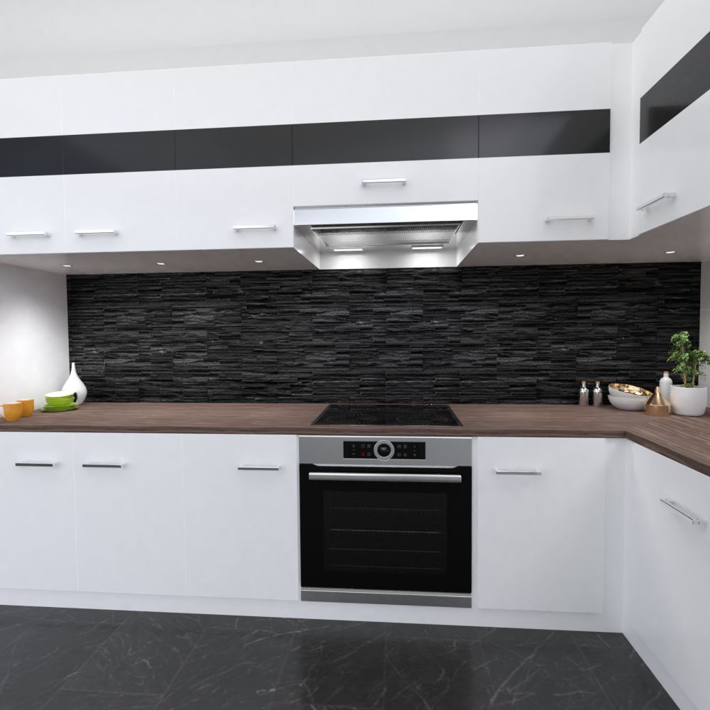 Küchenrückwand schwarzer Ziegelstein breit gerade
