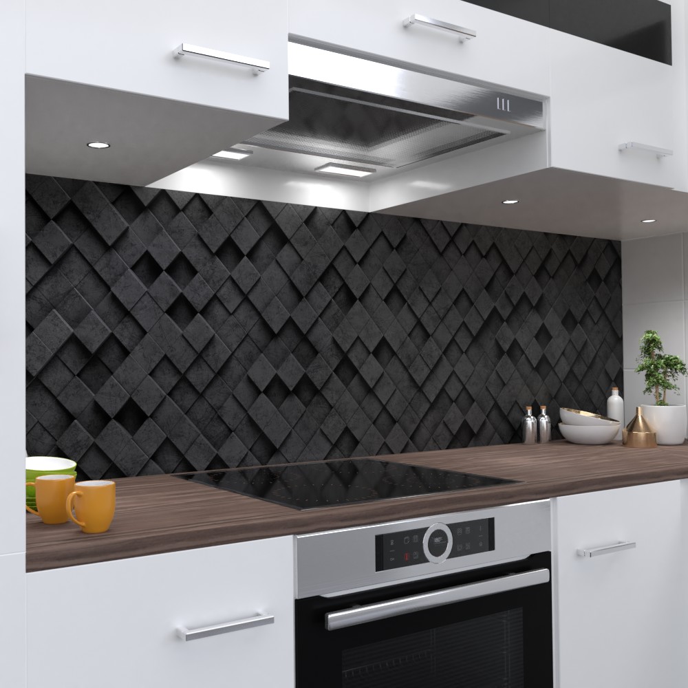 Black Squares 3D Design Küchenrückwand selbstklebend Wandtattoo für Fliesenspiegel